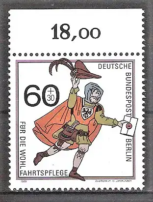 Briefmarke Berlin Mi.Nr. 852 ** Oberrand - Postbeförderung 1989 / Briefbote