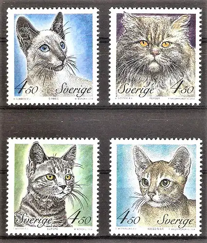 Briefmarke Schweden Mi.Nr. 1813-1816 ** Katzen 1994 / Kompletter Satz !
