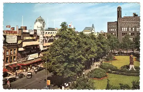 Ansichtskarte Niederlande - Amsterdam / Rembrandtsplein mit Amsterdamsche Incasso-Bank, Gillette-Werbung, Oldtimern (2627)