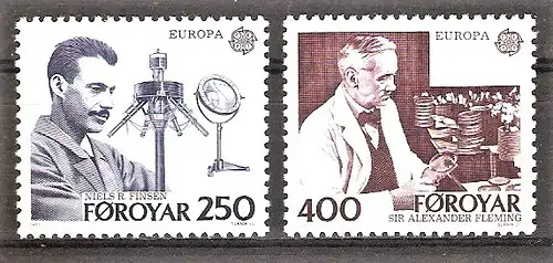 Briefmarke Färöer Mi.Nr. 84-85 ** Europa CEPT 1983 / Große Werke des menschlichen Geistes - Mediziner / Kompletter Satz !
