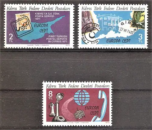 Briefmarke Türkisch-Zypern Mi.Nr. 71-73 ** Europa CEPT 1979 / Geschichte des Post- und Fernmeldewesens / Kompletter Satz !