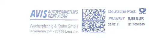 Freistempel 1D11001B80 Lensahn - Wucherpfennig & Krohn GmbH / AVIS Autovermietung Rent a car (#2554)