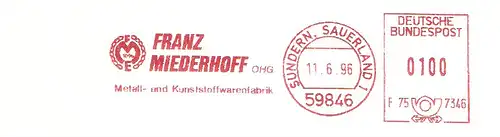Freistempel F75 7346 Sundern, Sauerland - Franz Miederhoff OHG / Metall- und Kunststoffwarenfabrik (#2731)
