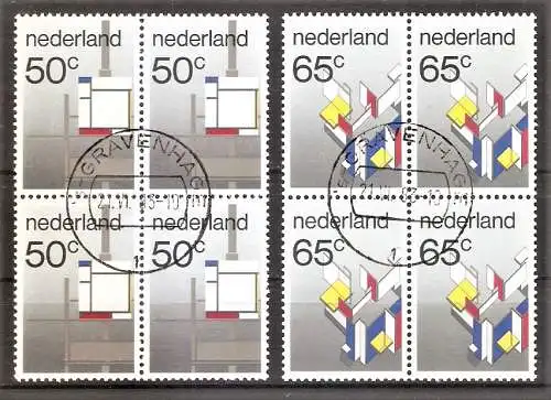 Briefmarke Niederlande Mi.Nr. 1234-1235 o Viererblocks ESt. Gravenhage ! Gemälde der Stijl-Bewegung 1983 / Kompletter Satz !