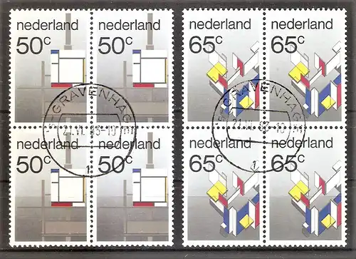 Briefmarke Niederlande Mi.Nr. 1234-1235 o Viererblocks ESt. Gravenhage ! Gemälde der Stijl-Bewegung 1983 / Kompletter Satz !