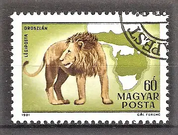 Briefmarke Ungarn Mi.Nr. 3471 A o 100. Geburtstag von Kálmán Kittenberger (Afrikaforscher) 1981 / Löwe (Panthera leo)