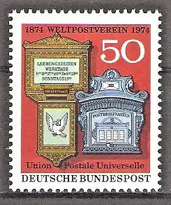 Briefmarke BRD Mi.Nr. 825 ** 100 Jahre Weltpostverein UPU 1974 / Briefkästen aus der Schweiz und aus Deutschland