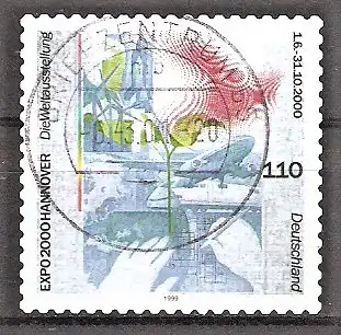 Briefmarke BRD Mi.Nr. 2112 o Vollstempel Briefzentrum 55 / Weltausstellung EXPO 2000 in Hannover