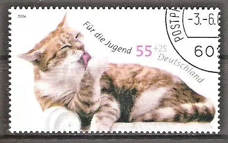 Briefmarke BRD Mi.Nr. 2405 o Katzen 2004 / Katze putzt sich
