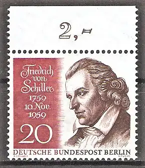 Briefmarke Berlin Mi.Nr. 190 ** OBERRAND 200. Geburtstag von Friedrich von Schiller 1959 / Dichter