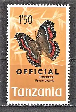 Briefmarke Tanzania Dienstmarke Mi.Nr. 24 ** Schmetterlinge 1973 / Schmetterling