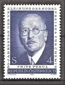 Briefmarke Österreich Mi.Nr. 1436 ** 50. Jahrestag der Verleihung des Nobelpreises für Chemie an Fritz Pregl 1973