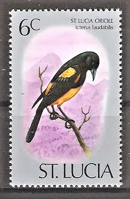 Briefmarke St. Lucia Mi.Nr. 384 ** Vögel 1976 / Santa-Lucia-Trupial (Icterus laudabilis)