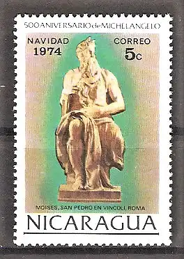 Briefmarke Nicaragua Mi.Nr. 1814 ** Weihnachten 1974 / 500. Geburtstag von Michelangelo - Moses