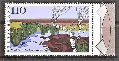 Briefmarke BRD Mi.Nr. 1945 ** Seitenrand rechts - Norddeutsche Moorlandschaft 1997