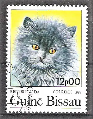 Briefmarke Guinea-Bissau Mi.Nr. 858 o Internationale Briefmarkenausstellung ARGENTINA ’85 / Katze