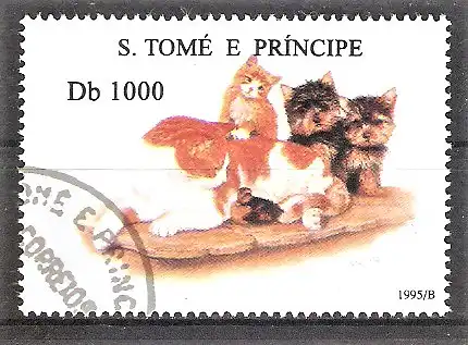 Briefmarke São Tomé und Príncipe Mi.Nr. 1583 o Terrier und Katzen