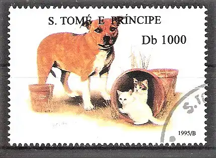 Briefmarke São Tomé und Príncipe Mi.Nr. 1581 o Bulldog und Katzen