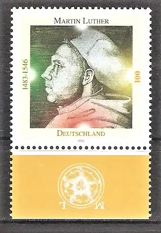 Briefmarke BRD Mi.Nr. 1841 ** Unterrand - 450. Todestag von Martin Luther 1996 / Reformator