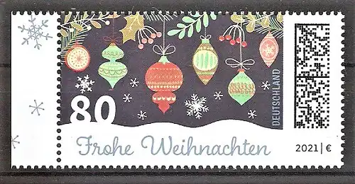 Briefmarke BRD Mi.Nr. 3640 ** Seitenrand links - Frohe Weihnachten 2021 / Böhmische Christbaumkugeln