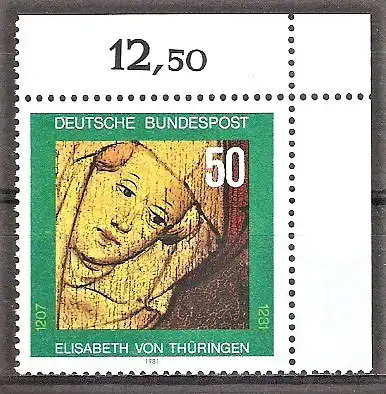 Briefmarke BRD Mi.Nr. 1114 ** Bogenecke oben rechts - 750. Todestag der Hl. Elisabeth 1981 / Landgräfin von Thüringen
