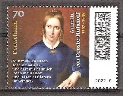 Briefmarke BRD Mi.Nr. 3658 ** 225. Geburtstag von Annette von Droste-Hülshoff 2022 / Deutsche Schriftstellerin und Komponistin
