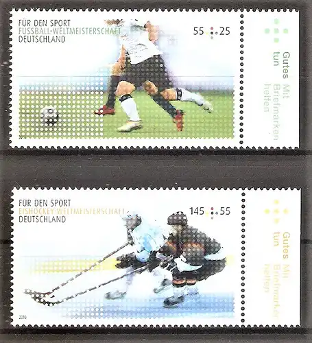 Briefmarke BRD Mi.Nr. 2788-2789 ** Sporthilfe 2010 / Fussball-Weltmeisterschaft Südafrika & Eishockey-Weltmeisterschaft Deutschland
