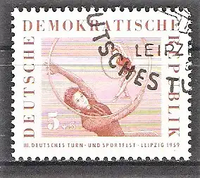 Briefmarke DDR Mi.Nr. 707 o Deutsches Turn- und Sportfest Leipzig 1959 / Gymnastik mit Reifen