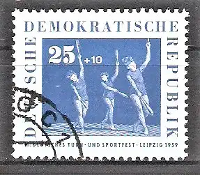 Briefmarke DDR Mi.Nr. 710 o Deutsches Turn- und Sportfest Leipzig 1959 / Gymnastik mit Keulen
