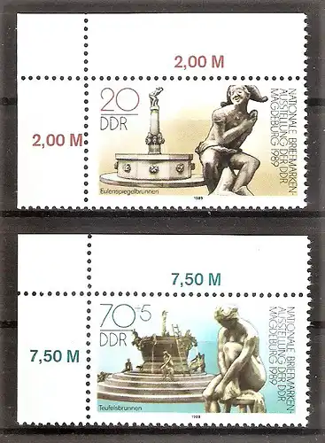 Briefmarke DDR Mi.Nr. 3265-3266 ** Bogenecken oben links - Nationale Briefmarkenausstellung Magdeburg 1989 / Kompletter Satz !