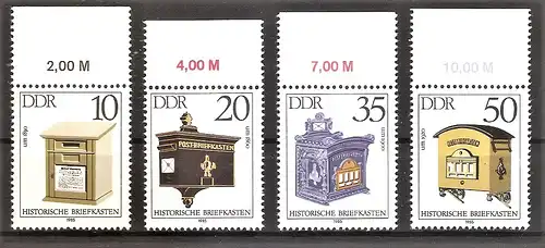 Briefmarke DDR Mi.Nr. 2924-2927 ** Oberrand - Historische Briefkästen 1985 / Kompletter Satz !