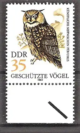 Briefmarke DDR Mi.Nr. 2705 ** Unterrand mit Steuerstrich - Geschützte Greifvögel 1982 / Uhu