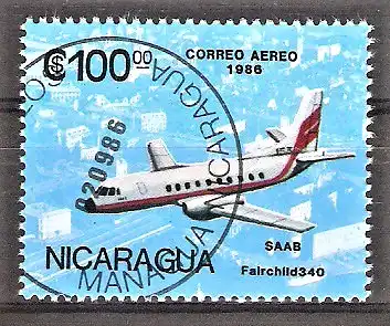 Briefmarke Nicaragua Mi.Nr. 2703 o Flugzeuge 1986 / SAAB Fairchild 340