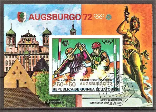 Briefmarke Äquatorial-Guinea Mi.Nr. A64 o / Block 10 o Olympische Sommerspiele München 1972 / Augsburg - Kanuslalom