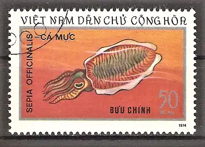 Briefmarke Vietnam Mi.Nr. 784 o Tintenfisch (Sepia officinalis)