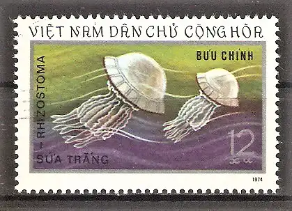 Briefmarke Vietnam Mi.Nr. 780 o Meereslebewesen 1974 / Wurzelmundqualle (Rhizostoma sp.)