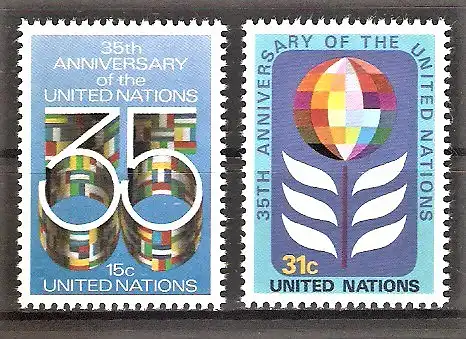 Briefmarke Vereinte Nationen New York Mi.Nr. 346-347 A ** 35 Jahre Vereinte Nationen 1980 / Kompletter Satz !