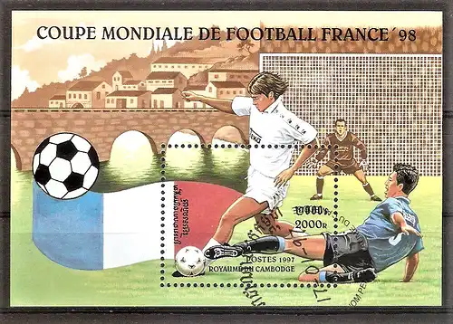 Briefmarke Kambodscha Mi.Nr. 1679 o / Block 225 o Fussball-Weltmeisterschaft Frankreich 1998