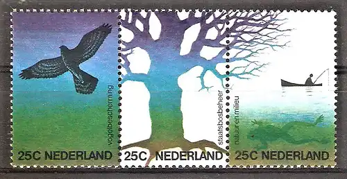 Briefmarke Niederlande Mi.Nr. 1023-1025 ** Dreierstreifen - Natur und Umwelt 1974 / Kompletter Satz !