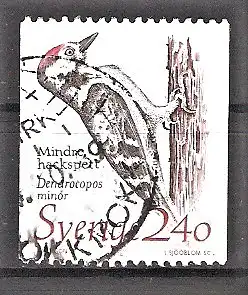 Briefmarke Schweden Mi.Nr. 1522 o Rollenmarke mit Nr. "160" Gefährdete Tiere 1989 / Kleinspecht (Dendrocopos minor)