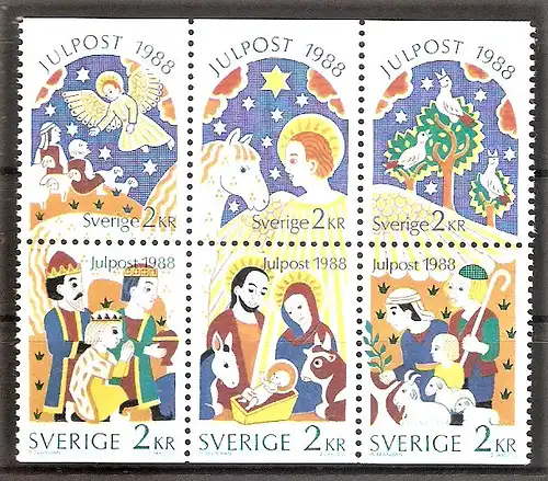 Briefmarke Schweden Mi.Nr. 1510-1515 ** Weihnachten 1988 / Kompletter Satz !
