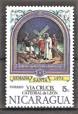 Briefmarke Nicaragua Mi.Nr. 1842 ** Ostern 1975 / Simon von Kyrene hilft Jesus das Kreuz tragen