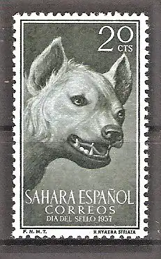 Briefmarke Spanisch-Sahara Mi.Nr. 175 ** Tag der Briefmarke 1957 / Streifenhyäne (Hyaena striata)