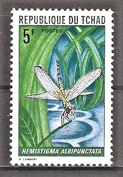 Briefmarke Tschad Mi.Nr. 514 ** Insekten und Spinnentiere 1972 / Libelle (Hemistigma albipunctata)