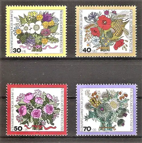 Briefmarke Berlin Mi.Nr. 473-476 ** Wohlfahrt 1974 / Blumensträuße / Kompletter Satz !