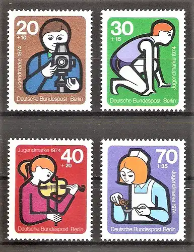Briefmarke Berlin Mi.Nr. 468-471 ** Jugend 1974 / Elemente internationaler Jugendarbeit / Kompletter Satz !