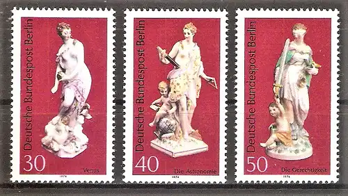 Briefmarke Berlin Mi.Nr. 478-480 ** Berliner Porzellan 1974 / Die Venus, Die Astronomie, Die Gerechtigkeit / Kompletter Satz !