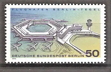 Briefmarke Berlin Mi.Nr. 477 ** Inbetriebnahme des neuen Flughafens Berlin-Tegel 1974 / Flughafen-Zentralgebäude