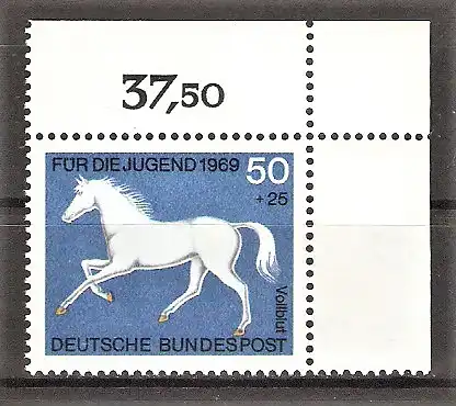 Briefmarke Berlin Mi.Nr. 329 ** Bogenecke oben rechts - Pferde 1969 / Vollblut