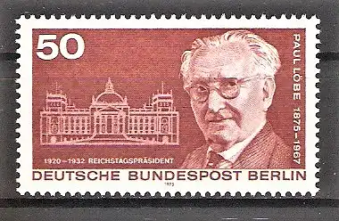 Briefmarke Berlin Mi.Nr. 515 ** Paul Löbe 1975 / Politiker (SPD) & Reichstagspräsident - Reichstagsgebäude
